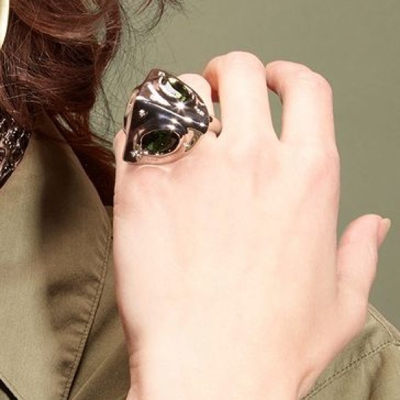 ALEXIS BITTAR • Green Silver Crumpled Chunky Chunky Pyramid Relic Ring 6 3/4 - Picture 7 of 15